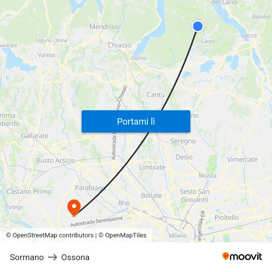 Sormano to Ossona map