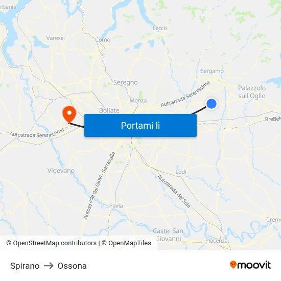 Spirano to Ossona map