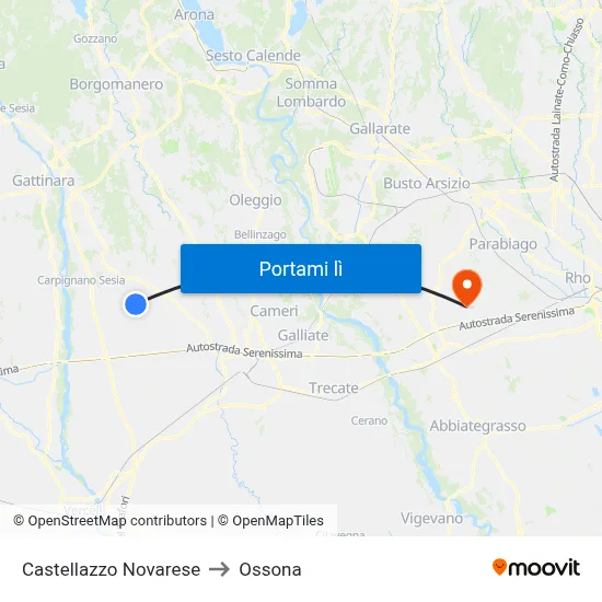Castellazzo Novarese to Ossona map