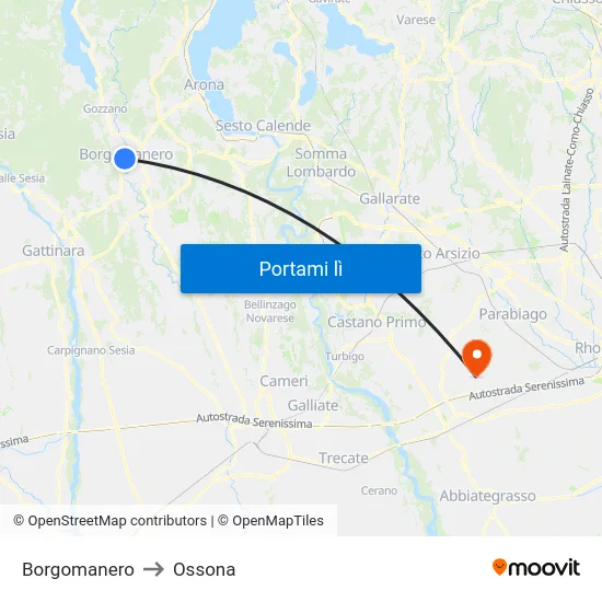 Borgomanero to Ossona map