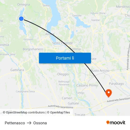Pettenasco to Ossona map