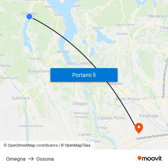 Omegna to Ossona map