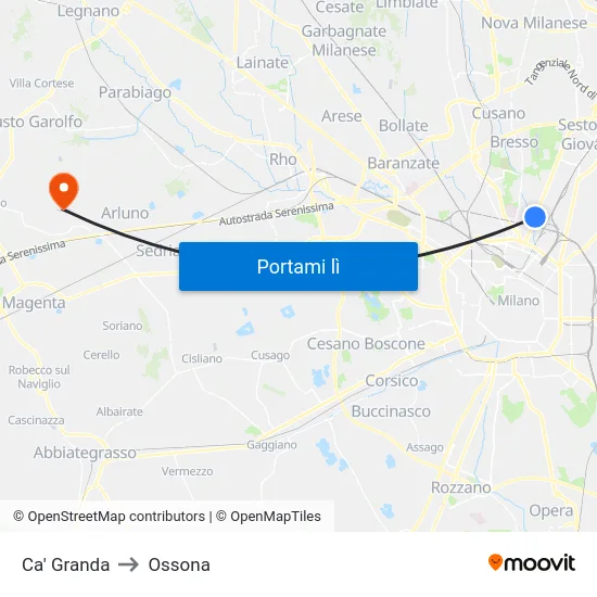 Ca' Granda to Ossona map