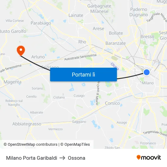 Milano Porta Garibaldi to Ossona map