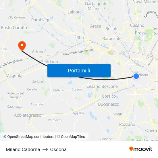 Milano Cadorna to Ossona map