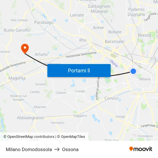 Milano Domodossola to Ossona map