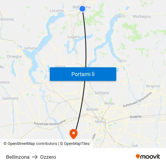 Bellinzona to Ozzero map