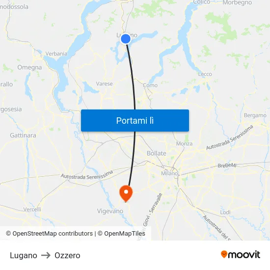 Lugano to Ozzero map