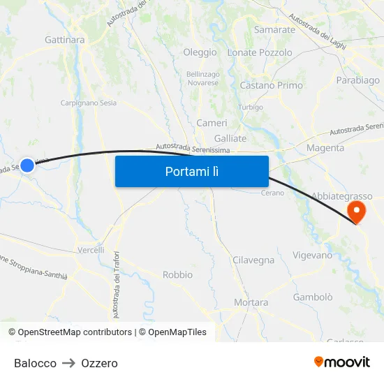 Balocco to Ozzero map
