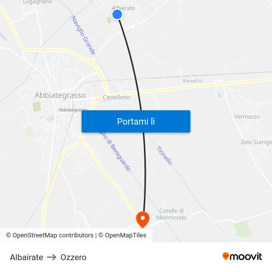 Albairate to Ozzero map