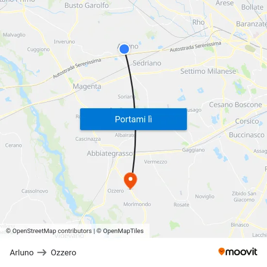 Arluno to Ozzero map