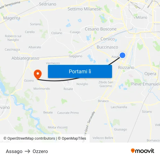 Assago to Ozzero map