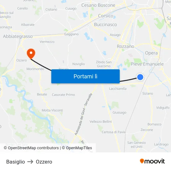 Basiglio to Ozzero map