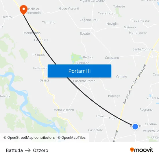 Battuda to Ozzero map