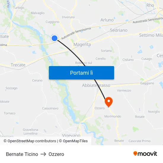 Bernate Ticino to Ozzero map