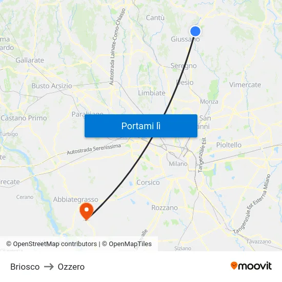 Briosco to Ozzero map