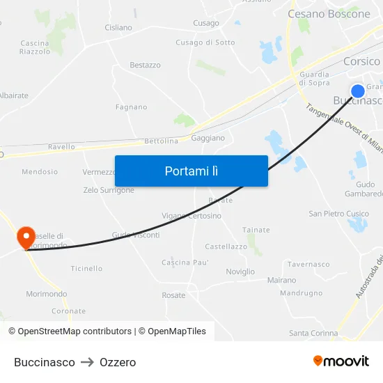 Buccinasco to Ozzero map