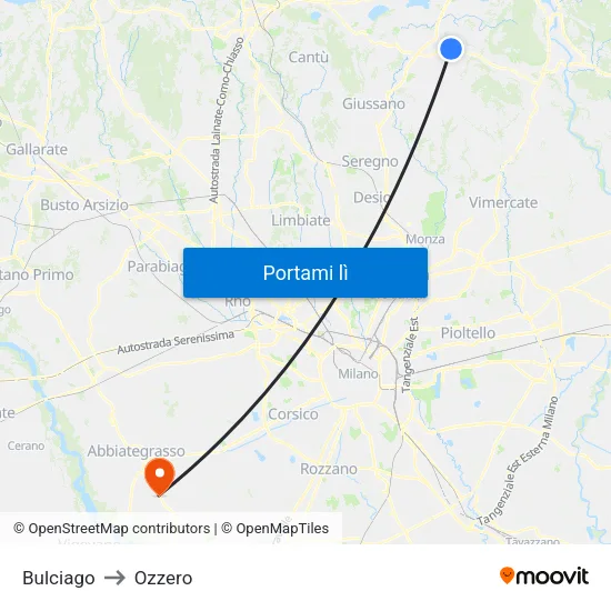 Bulciago to Ozzero map