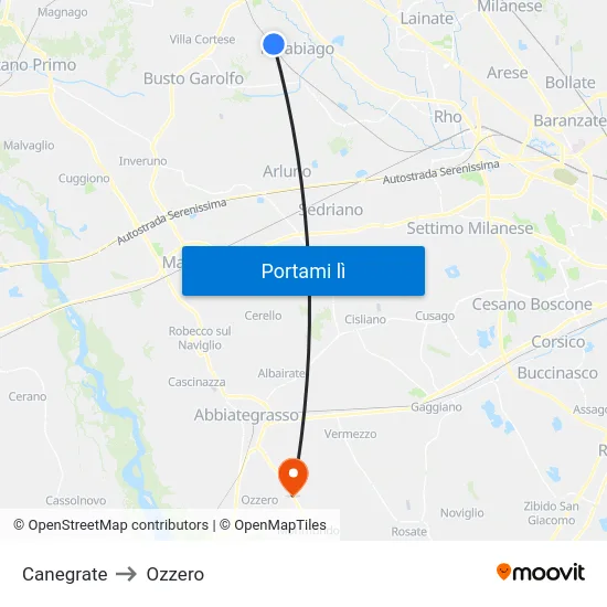 Canegrate to Ozzero map