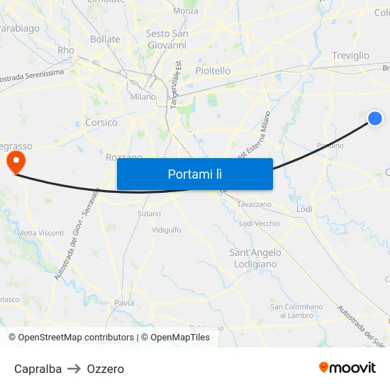 Capralba to Ozzero map