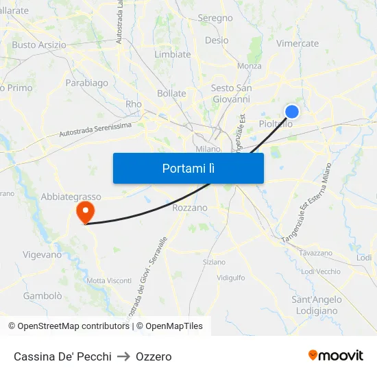 Cassina De' Pecchi to Ozzero map