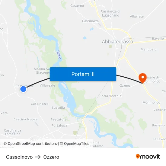 Cassolnovo to Ozzero map