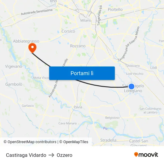 Castiraga Vidardo to Ozzero map
