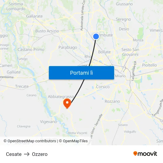 Cesate to Ozzero map