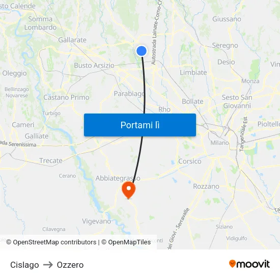 Cislago to Ozzero map