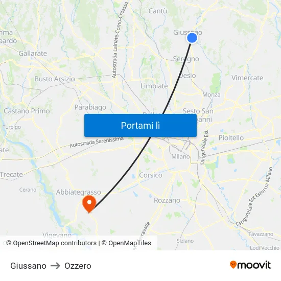 Giussano to Ozzero map