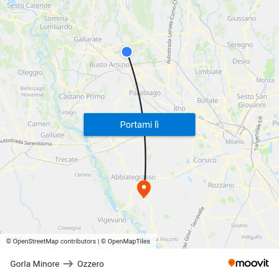 Gorla Minore to Ozzero map