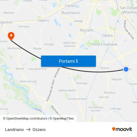 Landriano to Ozzero map