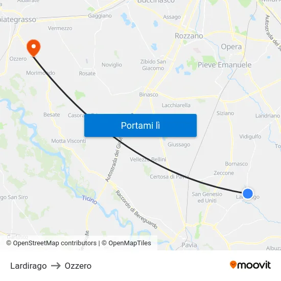Lardirago to Ozzero map