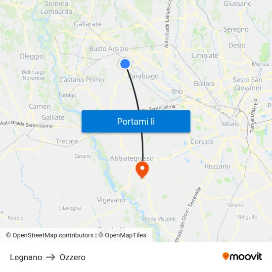 Legnano to Ozzero map