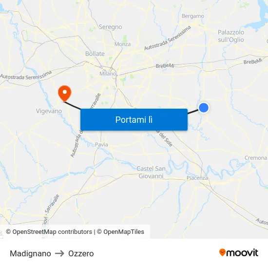 Madignano to Ozzero map
