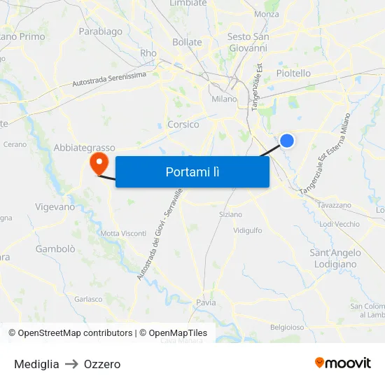 Mediglia to Ozzero map