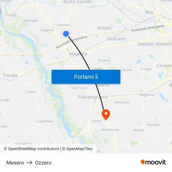 Mesero to Ozzero map