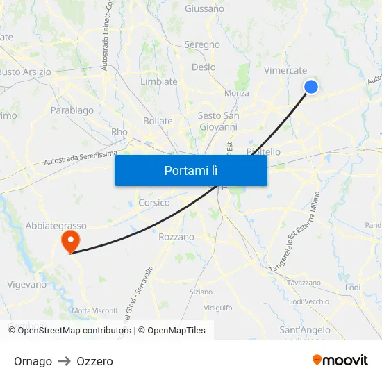 Ornago to Ozzero map