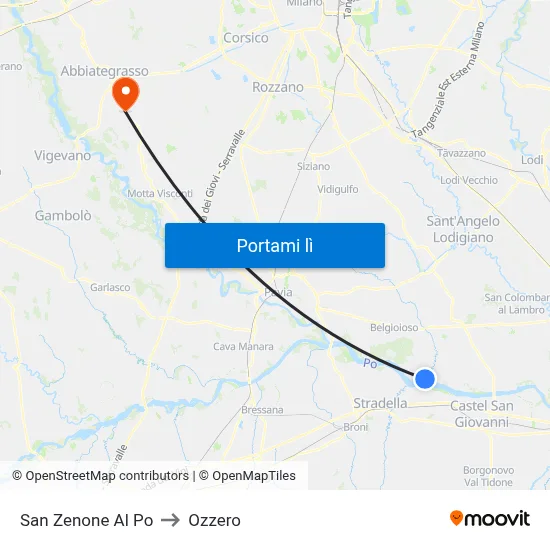 San Zenone Al Po to Ozzero map