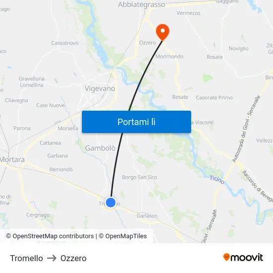 Tromello to Ozzero map