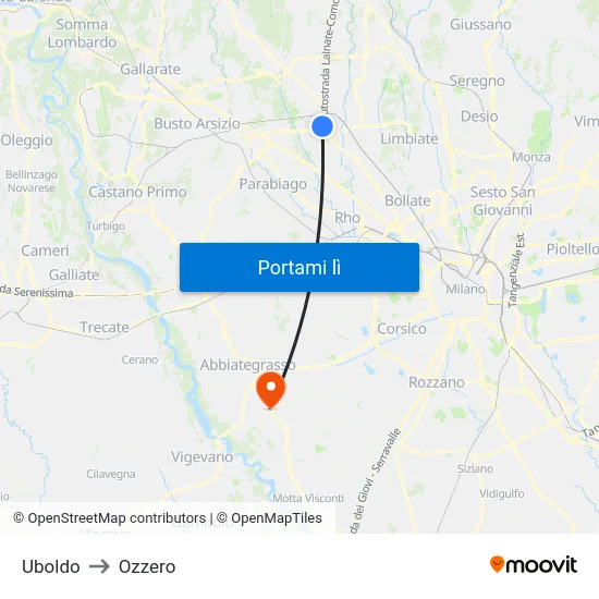 Uboldo to Ozzero map