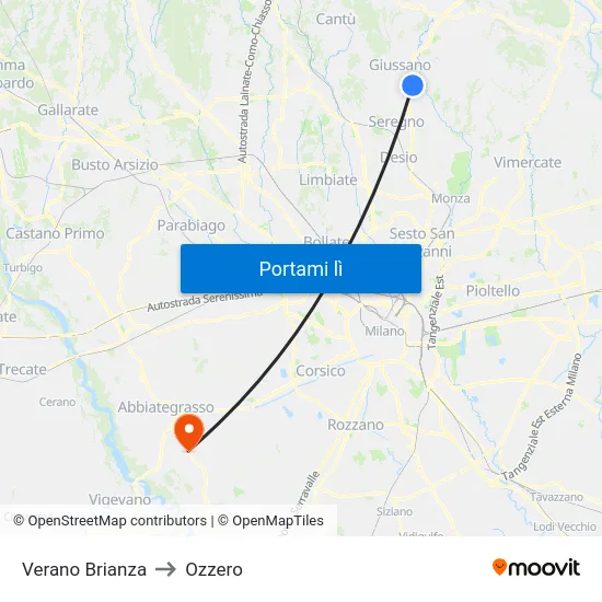 Verano Brianza to Ozzero map