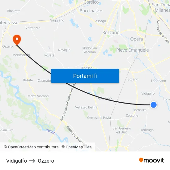 Vidigulfo to Ozzero map