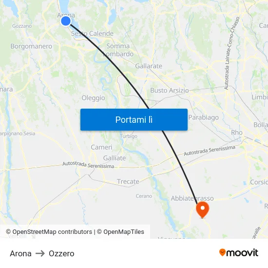 Arona to Ozzero map