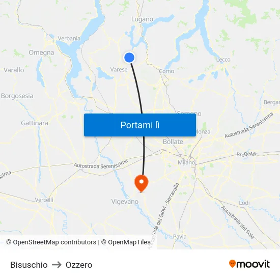 Bisuschio to Ozzero map