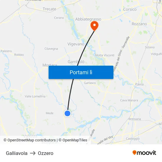 Galliavola to Ozzero map