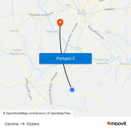Cecima to Ozzero map