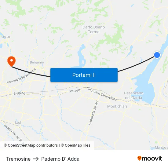 Tremosine to Paderno D' Adda map