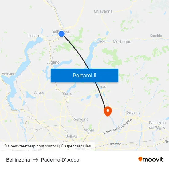 Bellinzona to Paderno D' Adda map