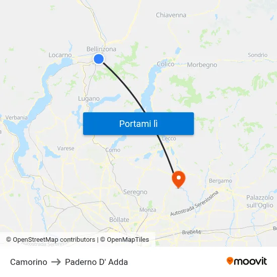 Camorino to Paderno D' Adda map